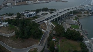 AX0173_0070 - 6K aerial stock footage approach and flyby Yerba Buena Island and part of the Bay Bridge, California