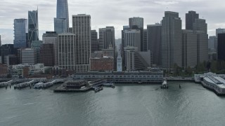 6K aerial stock footage tilt from the bay, reveal the Ferry Building and Market Street, San Francisco, California Aerial Stock Footage | AX0173_0074