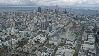 6K aerial stock footage the city's skyline seen from near city hall, San Francisco, California Aerial Stock Footage | AX0173_0078