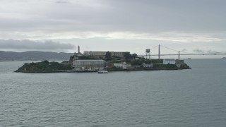 6K aerial stock footage of a low altitude view of Alcatraz, California Aerial Stock Footage | AX0173_0087