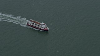 6K aerial stock footage of a ferry sailing on San Francisco Bay, California Aerial Stock Footage | AX0173_0089