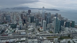 6K aerial stock footage of flying past Downtown San Francisco skyscrapers, California Aerial Stock Footage | AX0173_0112