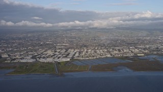 6K aerial stock footage of a wide view of warehouse buildings in Hayward, California Aerial Stock Footage | AX0174_0005