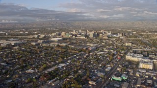 6K aerial stock footage of a stationary view of Downtown San Jose at sunset, California Aerial Stock Footage | AX0174_0035