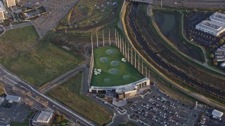 6K aerial stock footage of a Topgolf course in San Jose at sunset, California Aerial Stock Footage | AX0174_0047