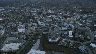 6K aerial stock footage of Kaiser Permanente Medical Center buildings at sunset, Redwood City, California Aerial Stock Footage | AX0174_0056