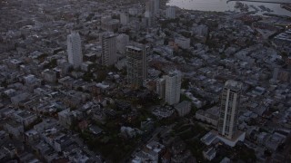 6K aerial stock footage of apartment buildings at twilight in Russian Hill, San Francisco, California Aerial Stock Footage | AX0174_0105