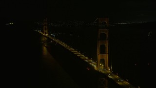 6K aerial stock footage of the Golden Gate Bridge at night, California Aerial Stock Footage | AX0174_0181