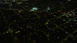 6K aerial stock footage of fly over Russian Hill apartment buildings at night, San Francisco, California Aerial Stock Footage | AX0174_0184