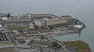 AX0175_0043 - 6K aerial stock footage of orbiting San Quentin State Prison, California