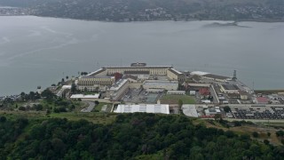 AX0175_0044 - 6K aerial stock footage of an orbit of San Quentin State Prison, California