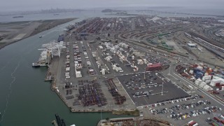 6K aerial stock footage of shipping containers at the Port of Oakland, California Aerial Stock Footage | AX0175_0084