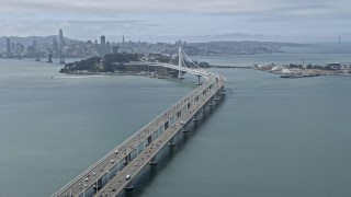 AX0175_0104 - 6K aerial stock footage of light traffic on the Bay Bridge, California