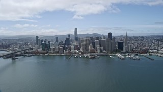 AX0175_0110 - 6K aerial stock footage of approaching Downtown San Francisco skyline from San Francisco Bay, California