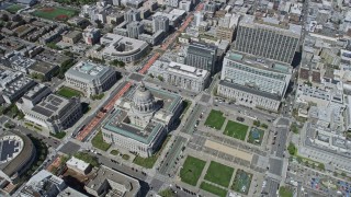 AX0175_0118 - 6K aerial stock footage of circling San Francisco City Hall in Civic Center, California