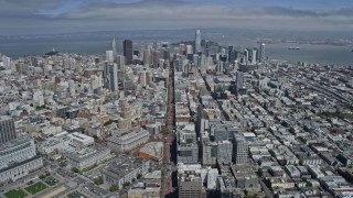 6K aerial stock footage follow Market Street toward Downtown San Francisco, California Aerial Stock Footage | AX0175_0120