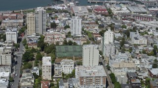 6K aerial stock footage of tennis courts in Russian Hill, San Francisco, California Aerial Stock Footage | AX0175_0127