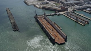 6K aerial stock footage of a dry dock in San Francisco, California Aerial Stock Footage | AX0175_0148