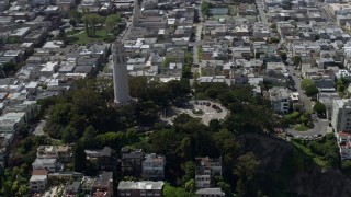 6K aerial stock footage of orbiting Coit Tower in North Beach, San Francisco, California Aerial Stock Footage | AX0175_0151