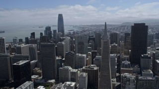 6K aerial stock footage fly over Downtown San Francisco skyscrapers toward South of Market, California Aerial Stock Footage | AX0175_0155