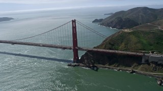 6K aerial stock footage of orbiting one of the towers on the Golden Gate Bridge, San Francisco, California Aerial Stock Footage | AX0175_0164