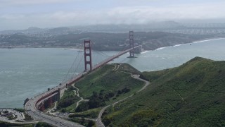 6K aerial stock footage of the Golden Gate Bridge seen from the Marin hills, San Francisco, California Aerial Stock Footage | AX0175_0165