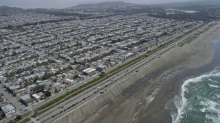 6K aerial stock footage of Outer Sunset District highway by Ocean Beach, San Francisco, California Aerial Stock Footage | AX0175_0184