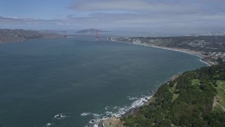 6K aerial stock footage wide view of the Golden Gate Bridge seen from Seacliff, San Francisco, California Aerial Stock Footage | AX0175_0193