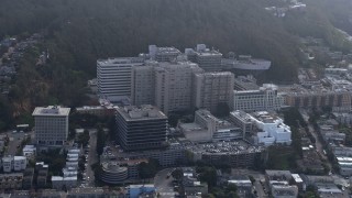 6K aerial stock footage of passing by a hospital in the Inner Sunset District, San Francisco, California Aerial Stock Footage | AX0175_0197