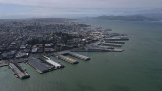 6K aerial stock footage of Coit Tower and North Beach piers, San Francisco, California Aerial Stock Footage | AX0175_0202