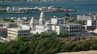 4.8K aerial stock footage of a Cathedral on Caribbean Island, San Juan Puerto Rico Aerial Stock Footage | AX101_008