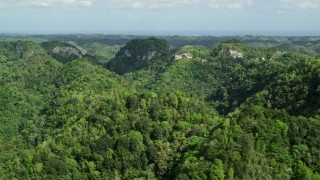 AX101_054 - 4.8K aerial stock footage Flying through lush jungle and mountains, Karst Forest, Puerto Rico