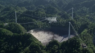 AX101_095E - 4.8K aerial stock footage of Arecibo Observatory nestled among Karst forest, Puerto Rico