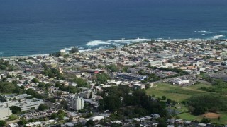 4.8K aerial stock footage of a Coastal community homes and apartment buildings, Arecibo, Puerto Rico  Aerial Stock Footage | AX101_136