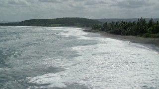 4.8K aerial stock footage of Clear waters along a tree lined coast, Barceloneta, Puerto Rico Aerial Stock Footage | AX101_183