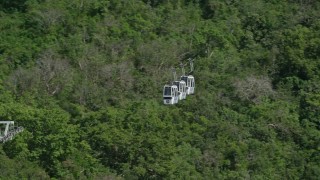 4.8K aerial stock footage of Gondolas above trees and hillside homes, Charlotte Amalie, St. Thomas  Aerial Stock Footage | AX102_211