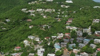 4.8K aerial stock footage of Upscale hillside homes nestled among trees, Charlotte Amalie, St. Thomas  Aerial Stock Footage | AX102_212