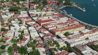 4.8K aerial stock footage of a coastal town by sapphire waters, Charlotte Amalie, St Thomas Aerial Stock Footage | AX102_221E