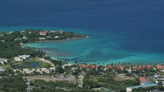 4.8K aerial stock footage of Condominiums along sapphire blue Caribbean waters, East End, St Thomas Aerial Stock Footage | AX102_257