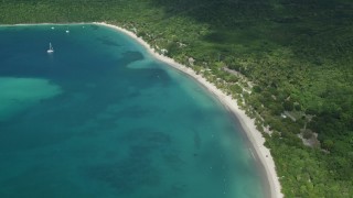 4.8K aerial stock footage of white sand Caribbean beach and turquoise blue waters, Magens Bay, St Thomas Aerial Stock Footage | AX102_269E