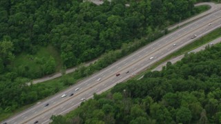 4.8K aerial stock footage tilting up Penn Lincoln Parkway, Penn Hills, Pennsylvania Aerial Stock Footage | AX105_003