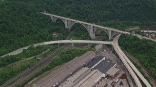 AX105_008 - 4.8K aerial stock footage of George Westinghouse Bridge, East Pittsburgh, Pennsylvania