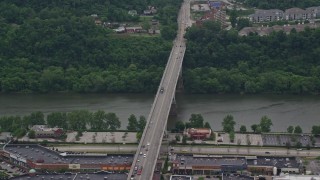 4.8K aerial stock footage orbiting Homestead Grays Bridge, Pittsburgh, Pennsylvania Aerial Stock Footage | AX105_028