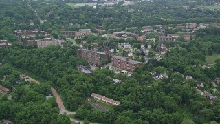 4.8K aerial stock footage of brick apartment buildings and homes, Pittsburgh, Pennsylvania Aerial Stock Footage | AX105_086