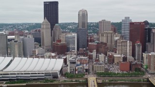 4.8K aerial stock footage of skyscrapers and high-rises, Downtown Pittsburgh, Pennsylvania Aerial Stock Footage | AX105_125E