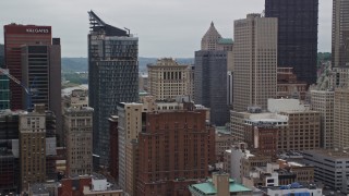 4.8K aerial stock footage of skyscrapers and high-rises in Downtown Pittsburgh, Pennsylvania Aerial Stock Footage | AX105_165E