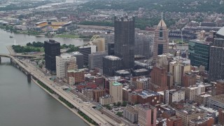 4.8K aerial stock footage of PPG Place Skyscrapers, Downtown Pittsburgh, Pennsylvania Aerial Stock Footage | AX105_234