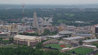 4.8K aerial stock footage flyby sports fields at University of Pittsburgh, Pennsylvania Aerial Stock Footage | AX105_236E