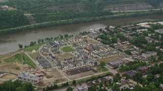 4.8K aerial stock footage of riverfront homes in Oakmont, Pennsylvania Aerial Stock Footage | AX106_001E