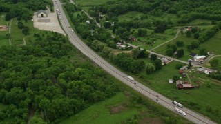 AX106_034E - 4.8K aerial stock footage of light traffic on Interstate 76, Rochester, Pennsylvania